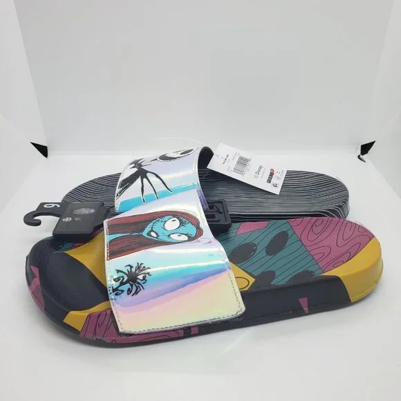 Nightmare Before Christmas Slides Sandals Women's 9 Jack Skellington Sally Xmas - Picture 5 of 11